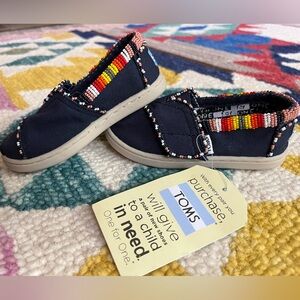 TOMS Alpargata Toddler Shoe- Navy with CUSTOM hand beading